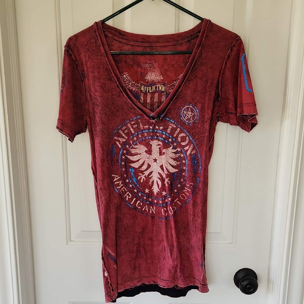 Affliction Reversible Graphic V-Neck Top